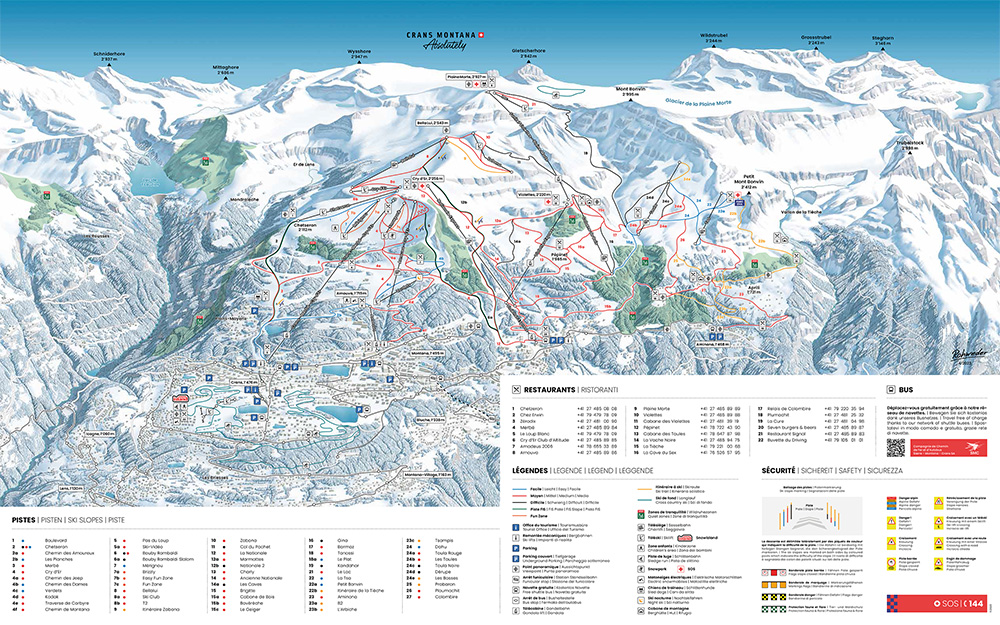 Pistekaart skigebied Crans Montana.